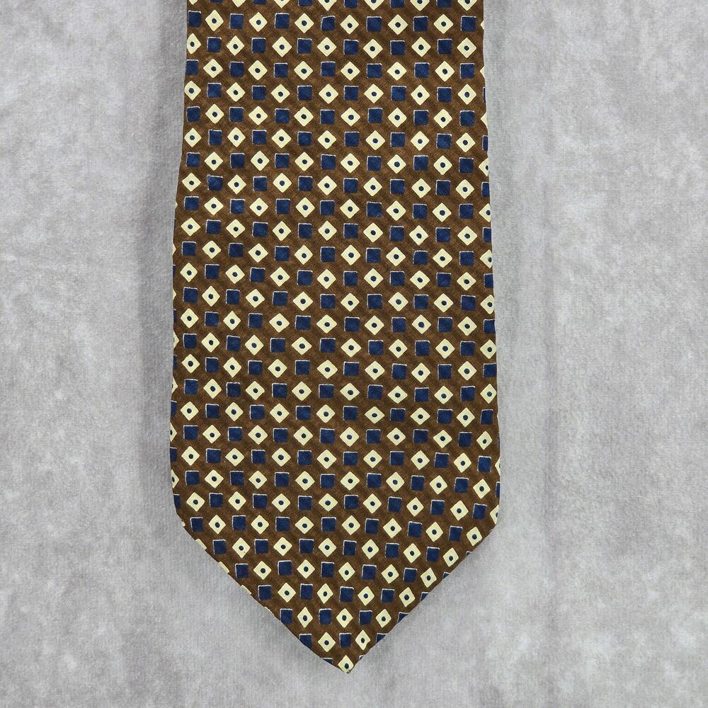 Kenneth Cole New York Brown Blue Geometric Silk Executive Mens Neck Tie OS‎